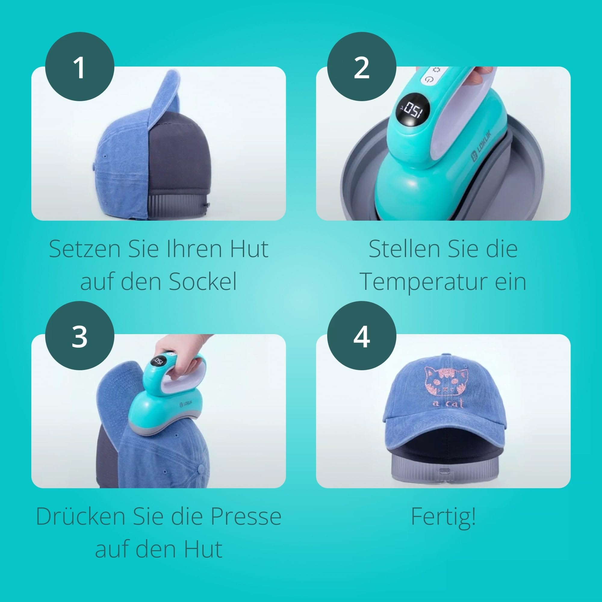 LOKLIK Impress Automatische Heißpressmaschine zum Personalisieren von Kappen, Stoffhüten - Heißpresse - funktioniert mit Vinyl, Sublimation, Thermotransferpapier.
