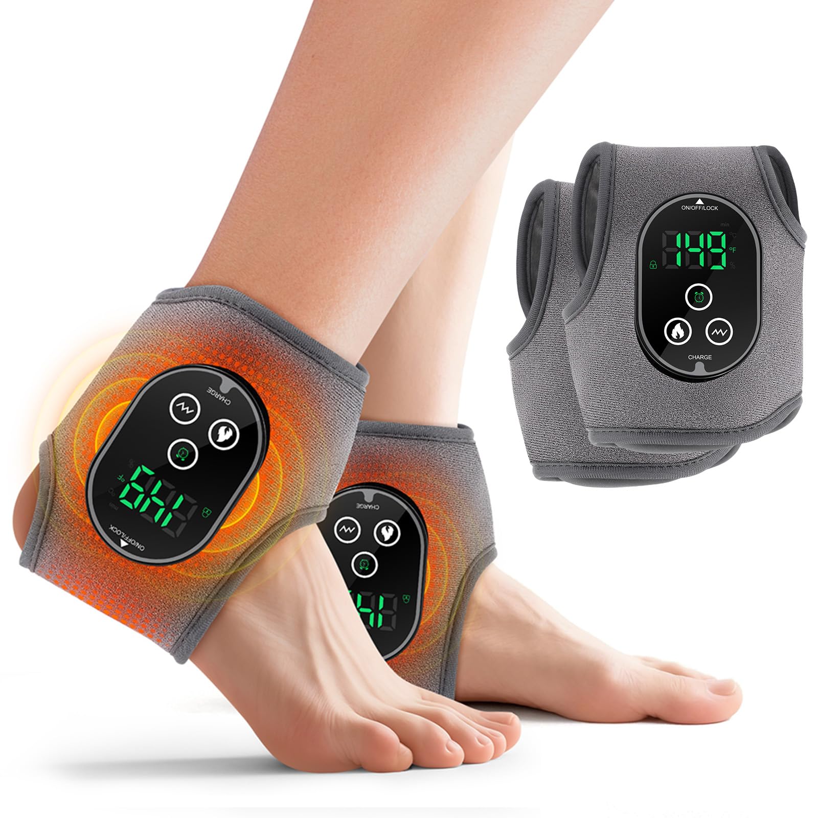 Massaggiatore Elettrico per Piedi 3 in 1, Senza Fili con 4 Livelli di Riscaldamento e 3 Modalità di Vibrazione, per Alleviare Dolori a Piante, Talloni e Caviglie