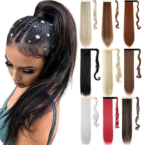 Miniatura 1 de FELENDY Extensión de cola de caballo de 18, 20, 22, 24 pulgadas, rizado, ondulado, lacio, con cordón, extensión envolvente de cabello sintético