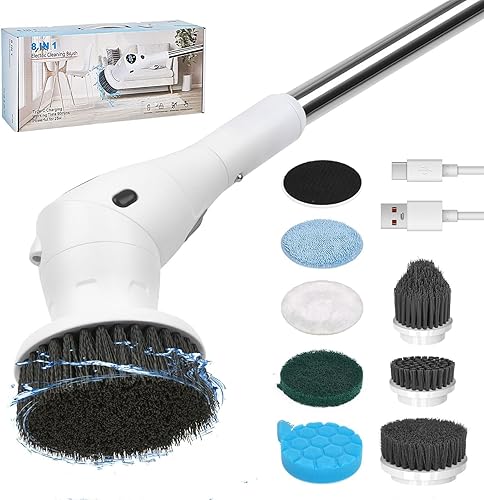 Cepillo giratorio eléctrico para limpieza de ducha, cepillo de limpieza de baño inalámbrico para bañera, inodoro, suelo, cocina, baño, esenciales