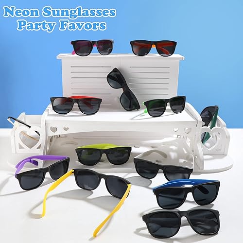 Miniatura 4 de Paquete de 72 lentes de sol a granel para fiestas, 18 colores de gafas de sol de neón a granel para adultos y niños, gafas de sol estilo 80 para