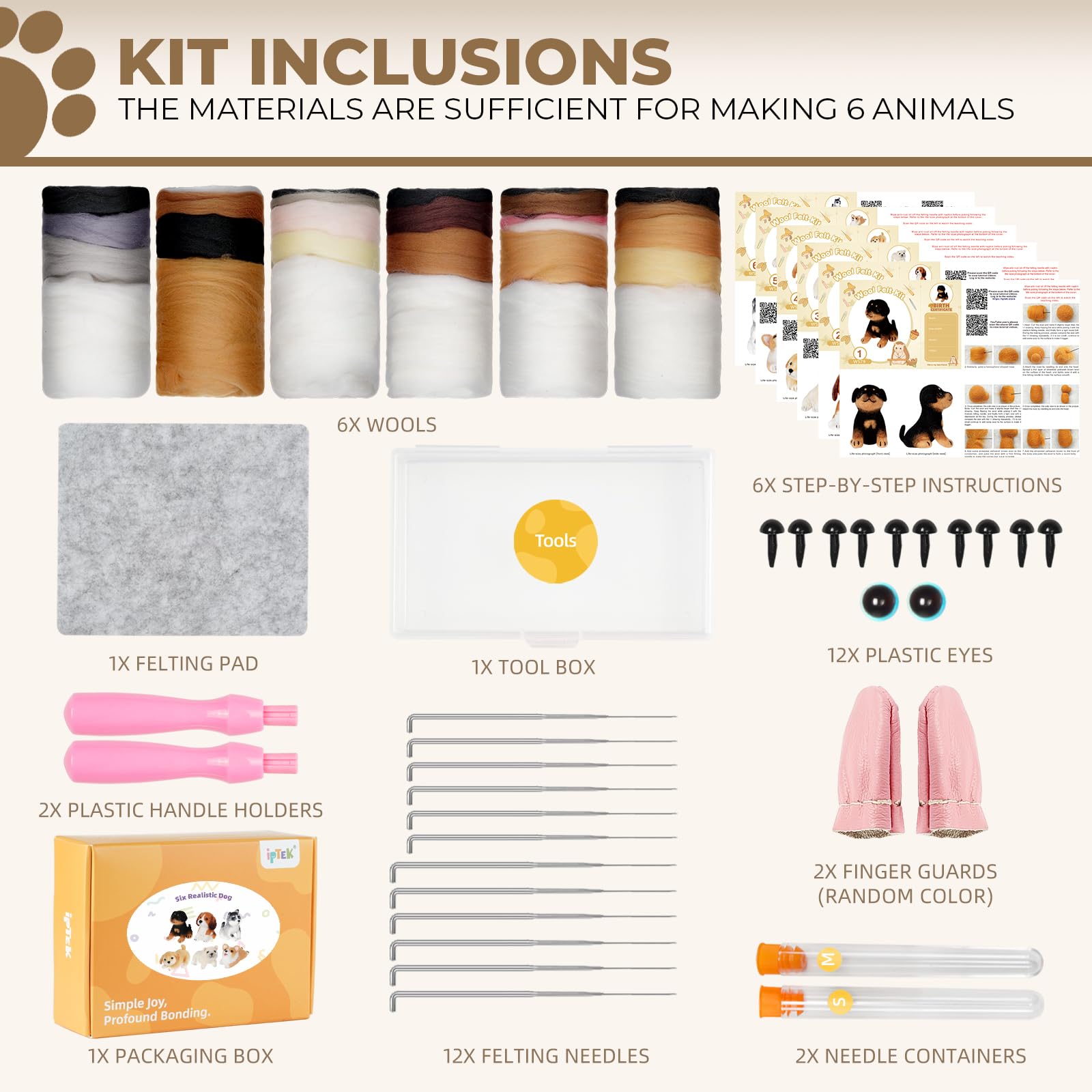 iptek Needle Felting Kit, 6 PCS Animal Needle Felting Beginner Kits - Image 2