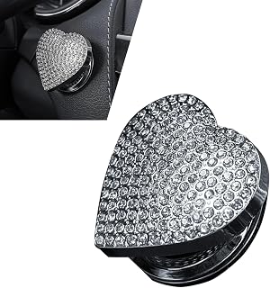 Bling Push Start Button Cover, Heart-Shaped Rhinestone Engine Start Stop Button Cover, Sparkly Ignition Decor Car Interior Accessories for Women (White)