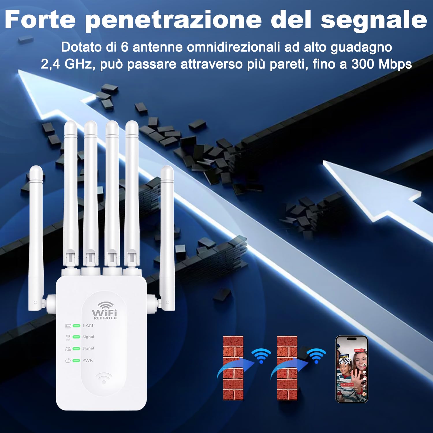 MaxTech - Ripetitore Amplificatore Di Segnale Wireless Range Extender 300mbps Wifi Lv-wr03