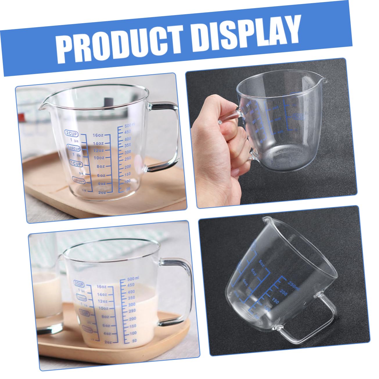 3 Stück Glas Messbecher mit Henkel 250ml und 500ml