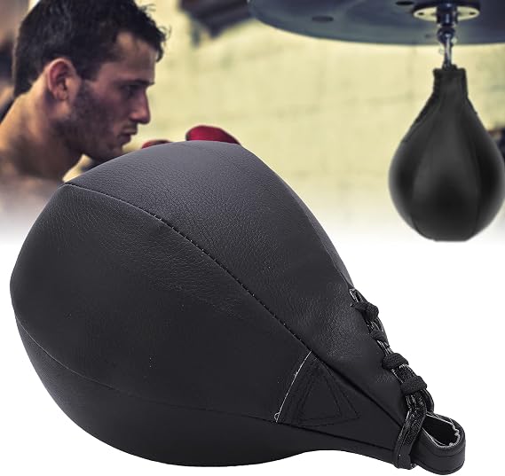Speed Bag, Pear Shape Boxing Ball Fitness Workout Strength Training Bag, PU Leather, Sensitivity and Rapid Response Exercise with Inflator, Punching Striking Bag