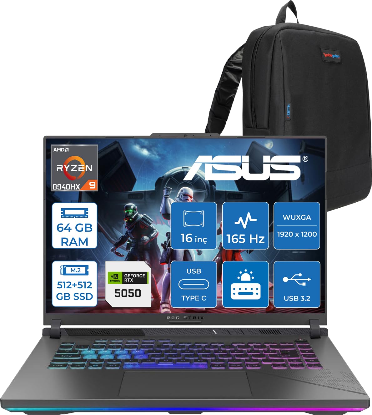 Asus Rog Strix G16 G614PH Amd Ryzen 9 8940HX Aı 32GB GB 512GB…