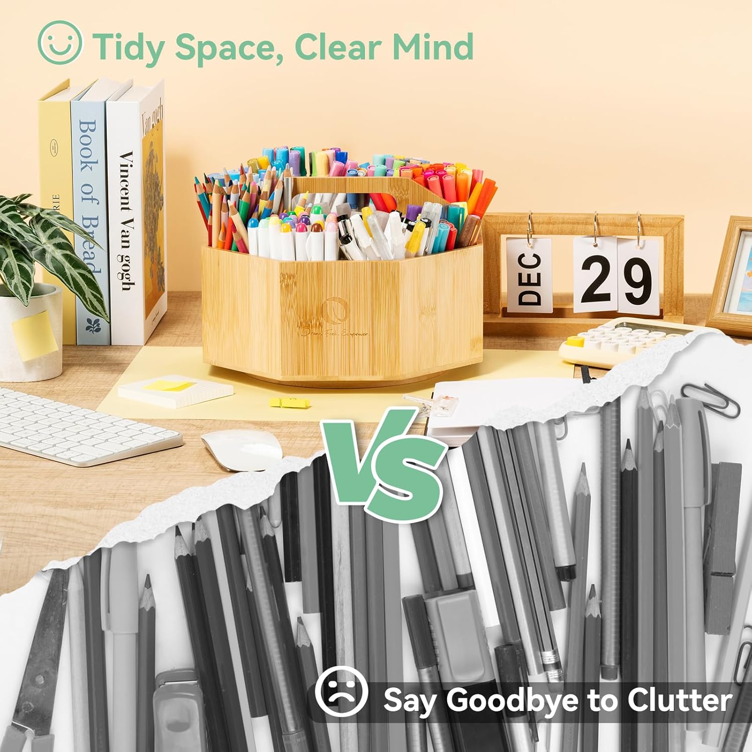 Ohuhu Rotating Marker Organizer for Alcohol Markers, 360° Rotating Bamboo Storage Hold 162 Honolulu& B Alcohol Markers, Pens Pencil Holder with 10 Compartments for Home Classroom Office Decor