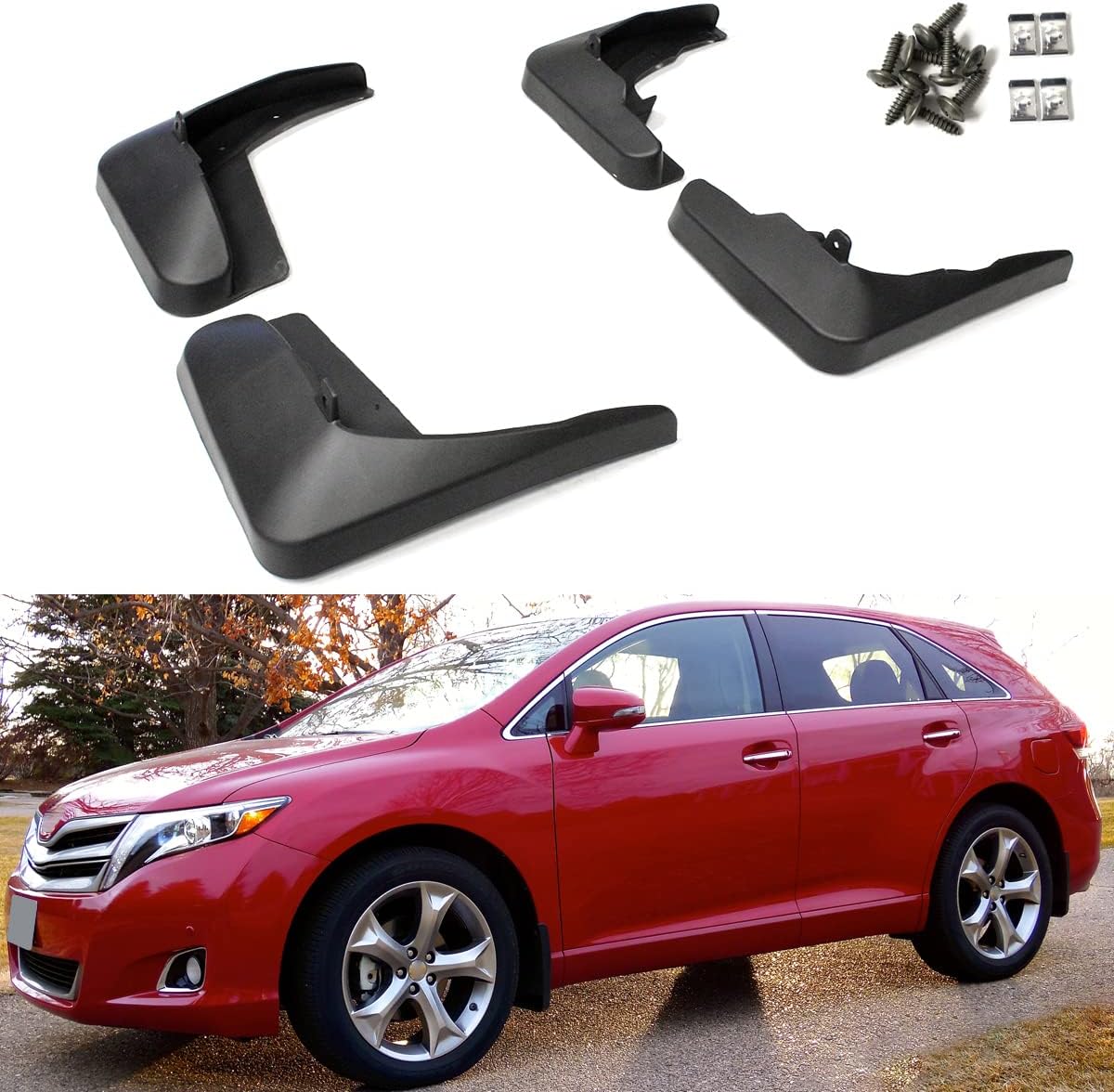4 Pieces Front + Rear Splash Guard Mud Flaps Set Compatible for 2008-2016 Toyota Venza