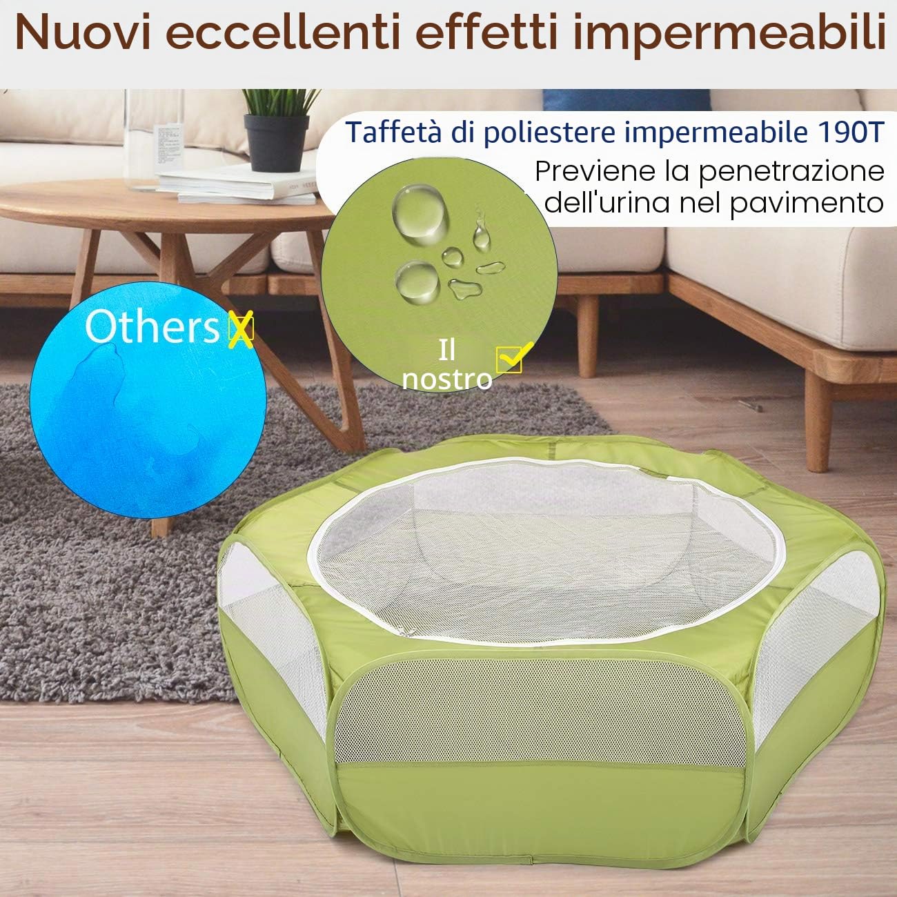 Pawaboo Recinto per Animali Domestici, Box per Animali Piccoli, Tenda per Gatti Cani Cuccioli, Portatile Gabbia, Recinzione in Tessuto Oxford e a Rete, Resistente e Pieghevole, Avocado Verde