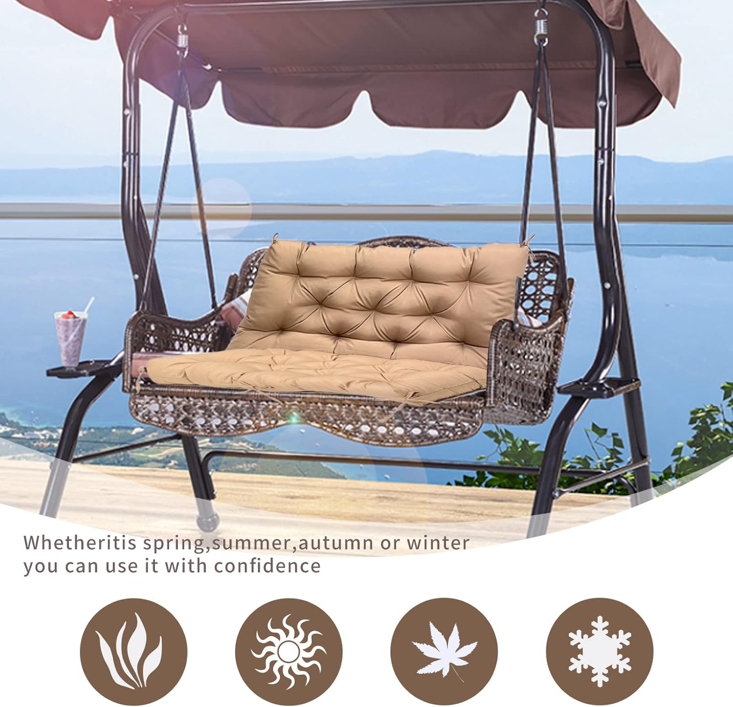Porch Swing Cushions, Swing Cushions for Outdoor Furniture, Non-Slip and Easy-to-Clean Replacement Cushions for Outdoor Swing, Available for 2-3 Persons (60×40,Gray Leaves)