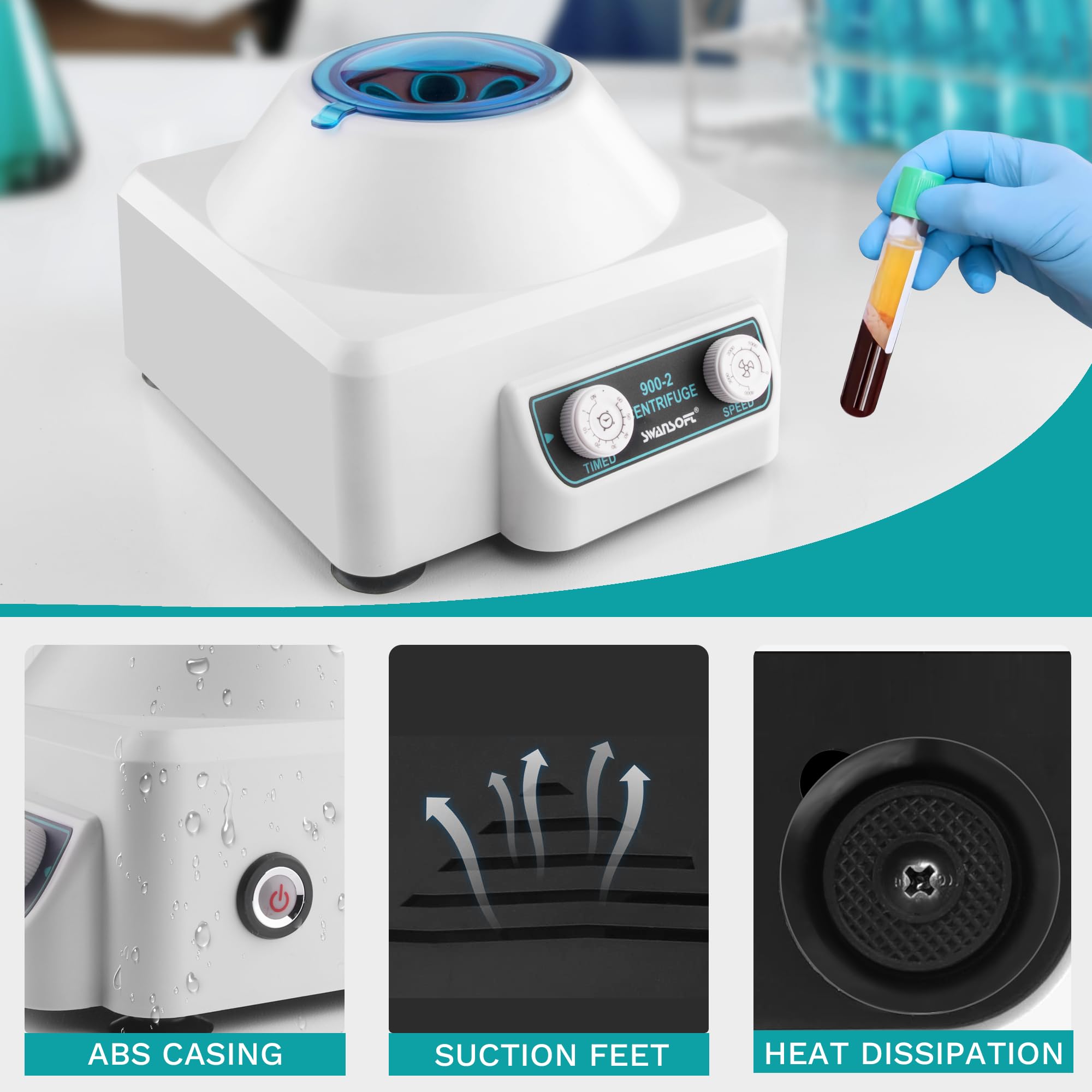 SWANSOFT Centrifugadora Plasma 4000rpm 1795xg 60min Temporizador PRP Centrífuga de Laboratorio