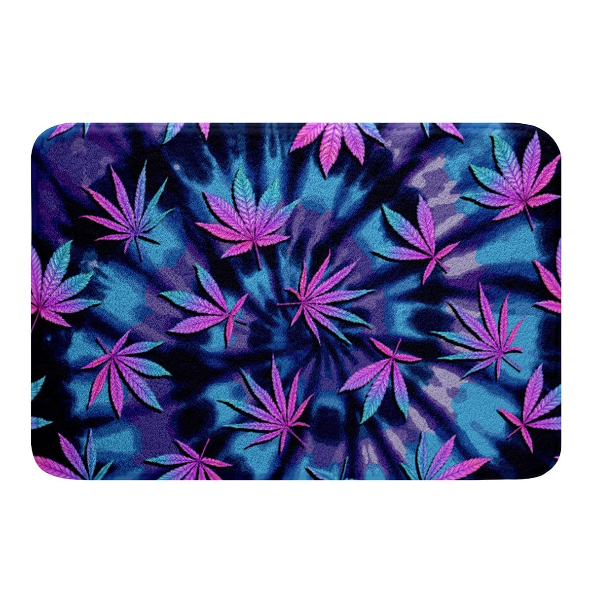 Feelyou Boho Tie Dye Shaggy Absorbent Floor Mat Marijuana Leaf Non Slip Bath Mat Hippie Cannabis Leaf Microfiber Bathroom Rugs for Microfiber Tie Dyed Bathroom Floor Indoor Doormat Room Decor 16