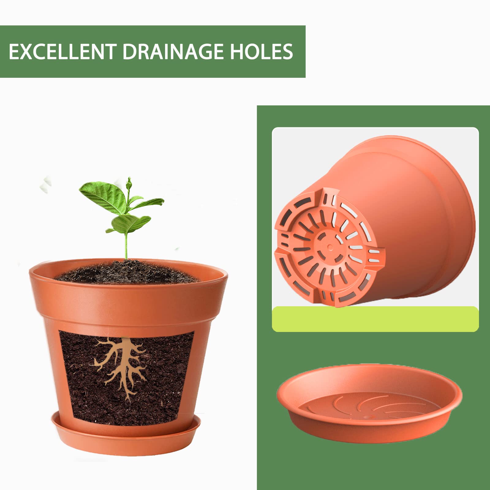 RooTrimmer Paquete De 20 Macetas, Maceta De Plástico De 6 Pulgadas Con Platillos Y Tapetes De Malla, Macetas Duraderas Con Agujeros De Drenaje, Perfectas Para Interiores Y Exteriores, Color Negro