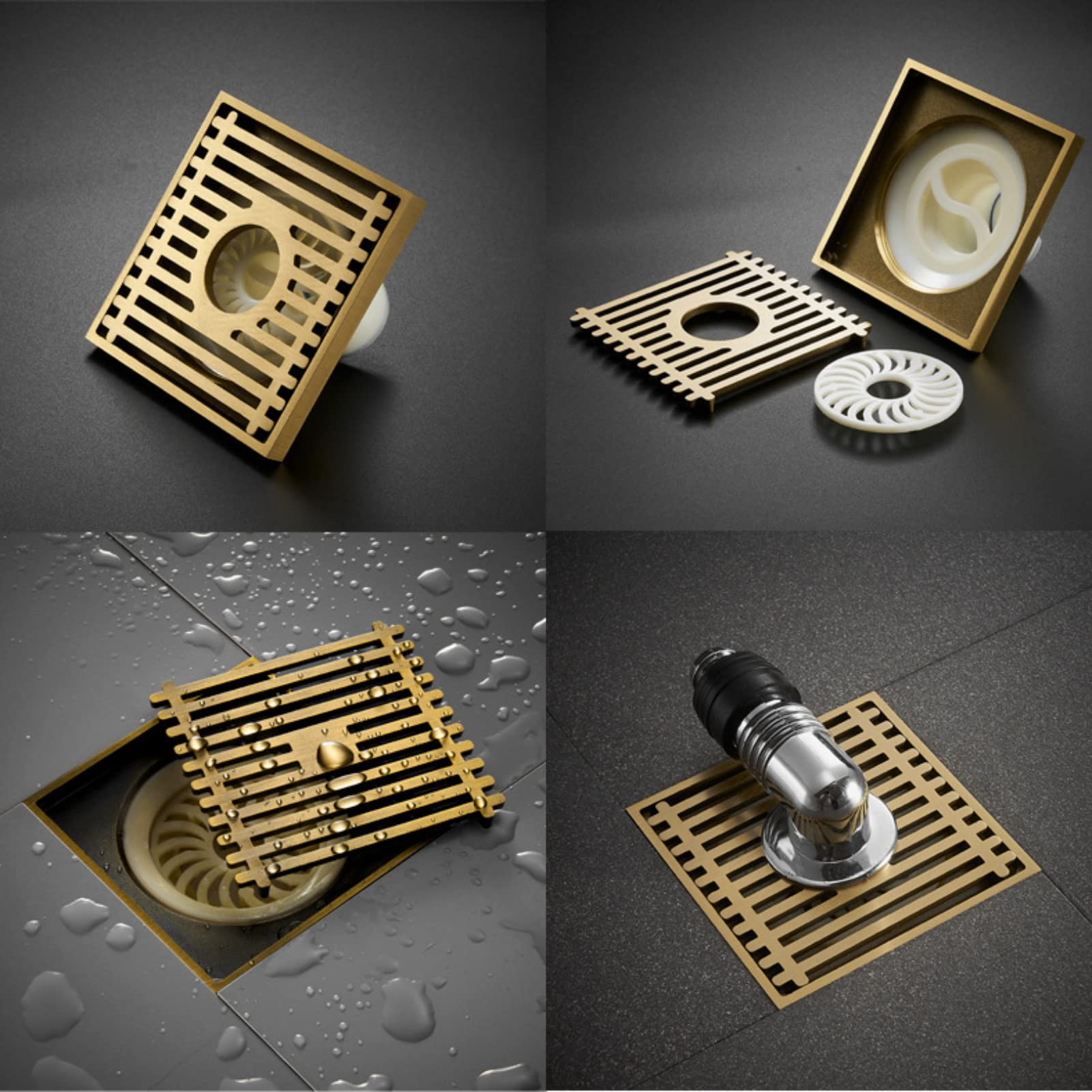 Desagüe para Piso de Ducha Cuadrado, Totalmente de Bronce, Aspecto Invisible Multiusos extraíble o Cubierta Plana, Cuadrado de Gran Desplazamiento