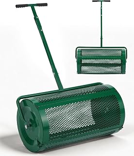 Outvita Compost Spreader, 30’’ Wide Peat Moss Spreader with Push/Tow Handle, 5 Heights Adjustable, Powder-Coated Steel Garden Peat Moss Roller, Heavy Duty for Spreading Manure Mulch Topsoil