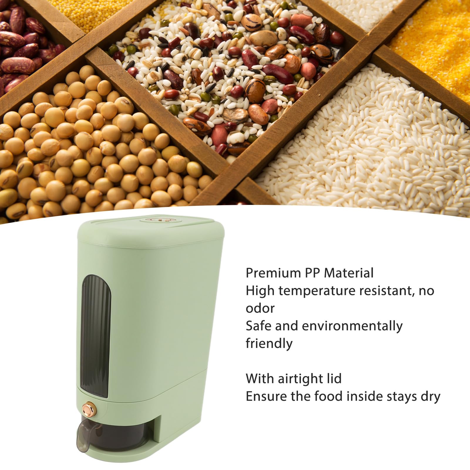 Dispenser Di Riso, Contenitore Per La Conservazione Del Riso Di Grande Capacità Finestra Trasparente Contenitore Ermetico Per Alimenti Secchi Per Farina Chicchi Fagioli Cr (green 20)