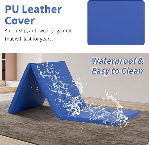 Miniatura 5 de BLKMTY Colchoneta de gimnasia plegable de 2 pulgadas de grosor, para gimnasio, yoga, aeróbico, fitness, colchoneta plegable para niños, con asas de