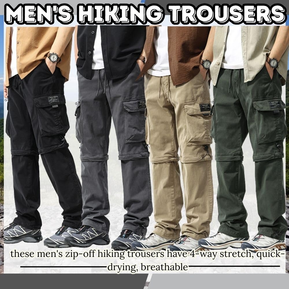 Pantalon de randonnée pour homme - Pantalon de travail amovible - Respirant - Pantalon d'extérieur - Séchage rapide - Pantalon fonctionnel d'été
