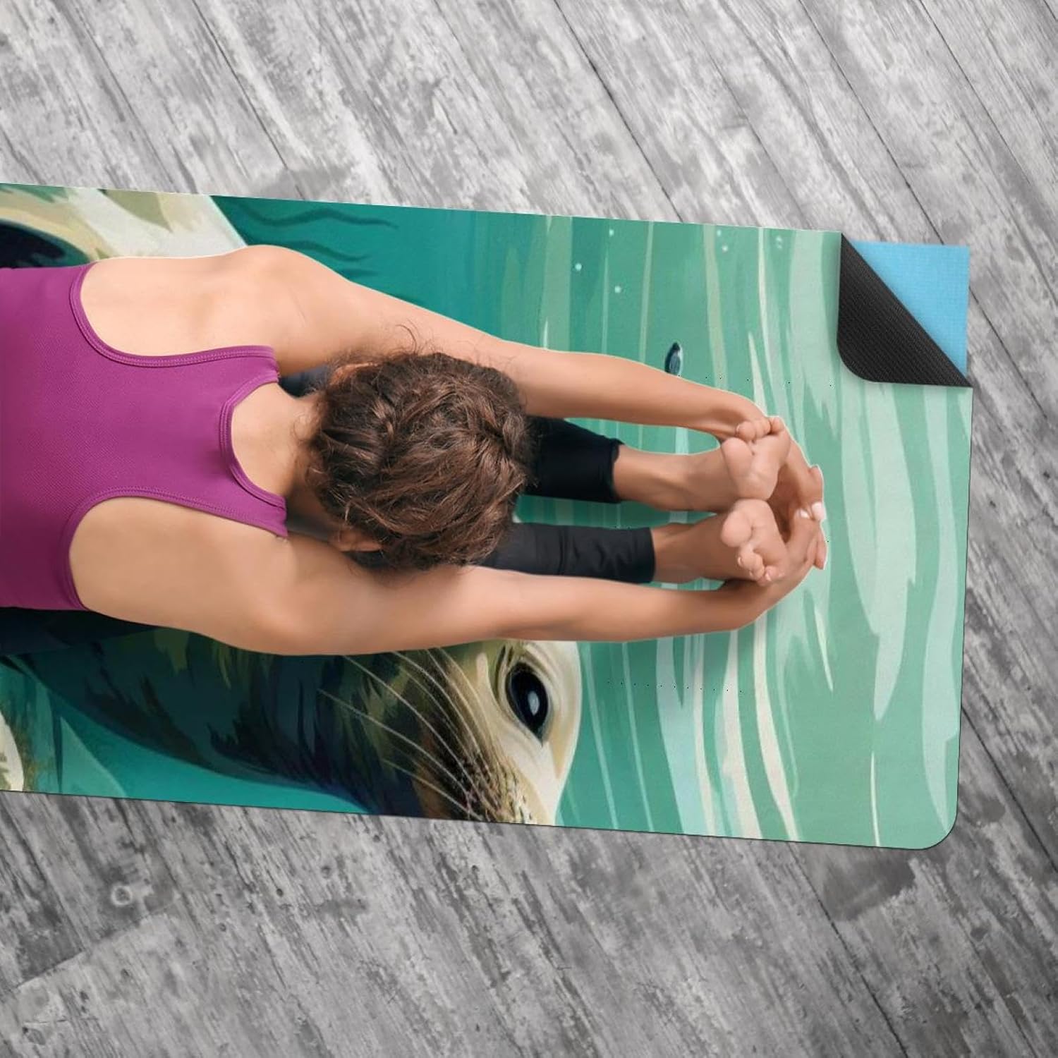 Yoga Towel, Sea Lion Pattern Non Slip Sweat Absorbent Hot Yoga Mat Towel for Hot Yoga, Pilates and Fitness - 72.8" x 26.8"