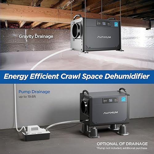 Miniatura 5 de Deshumidificador comercial Crawl Space de 120 pintas, deshumidificador comercial para sótano, toda la casa con manguera de drenaje,