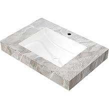 Montary 30"X19" Thickened Sintered Stone Bathroom Countertop with Undermount Ceramic Basin and One Standard Pre-drilled Hole, Artificial Marble Vanity Top Sink for Bathroom, Light Gray