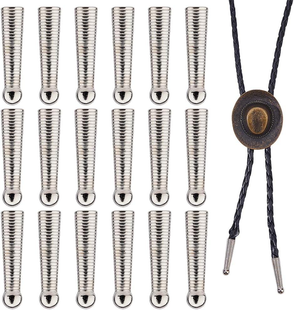 SUPERFINDINGS 20Pcs Bolo Tie Tips Replacement End Capss Platinum Cord Ends Capss Bolo Caps Buckle 6mm Inner Diameter for DIY Crafts Findings Clothes Decor Design Making