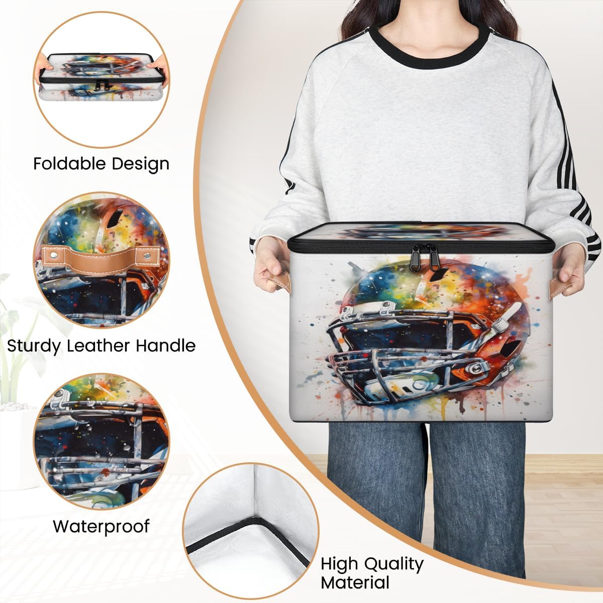 Storage Bin Set of 2 Sports Baseball Storage Basket with Zipper Lid & Handle Foldable Closet Shelf 2 Pack Cloth Organizer Basket Cube Bins Clothes Organizer for Nursery, Bedroom