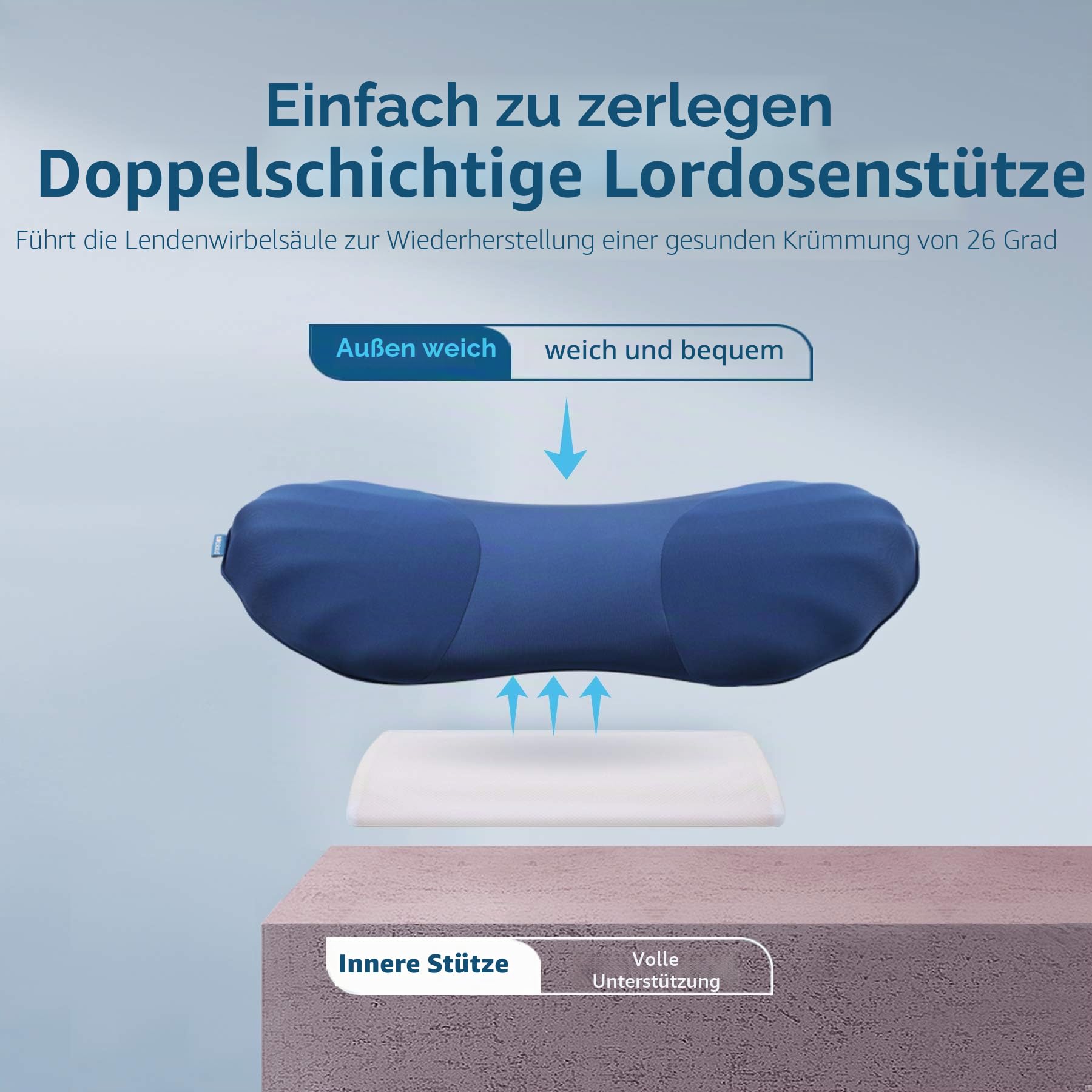 RESTCLOUD Verstellbares Lendenwirbelstützkissen zum Schlafen aus Memory-Schaum, Rückenstützkissen zur Schmerzlinderung, Rückenkissen zum Schlafen, Lendenwirbelstützkissen für Bett und Stuhl