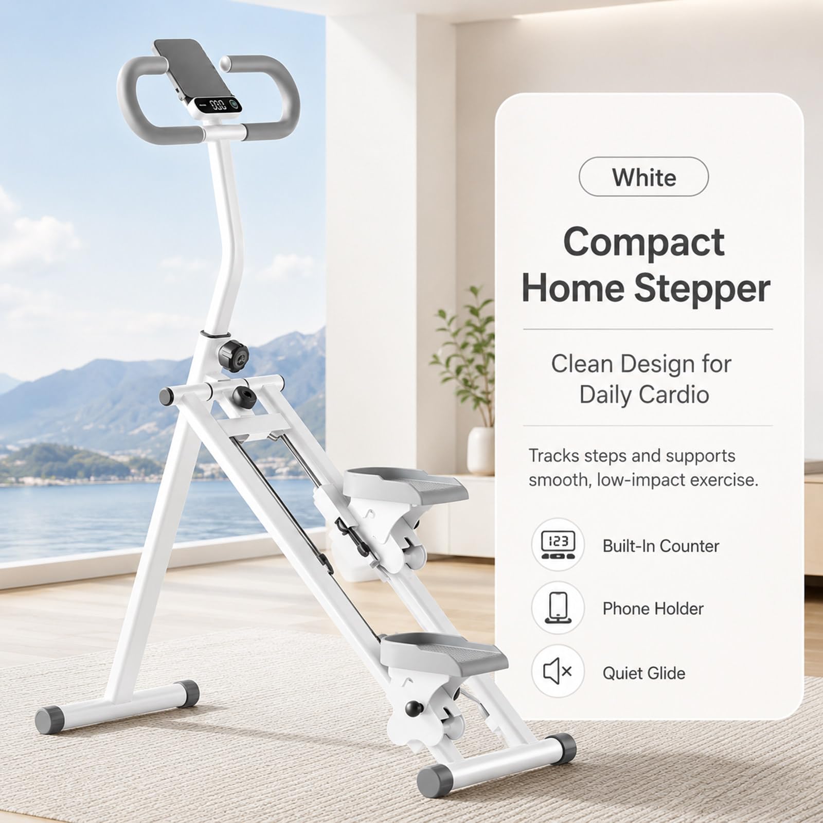 Stepper per Uso Domestico, Compatto e Pieghevole White