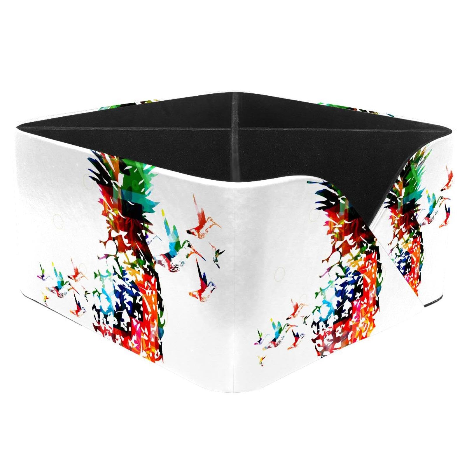 KengjuTesu Hummingbirds Pineapple Desktop Organizer Pen Holder, Rectangular Pencil Cup for Office, Study and Makeup Stations