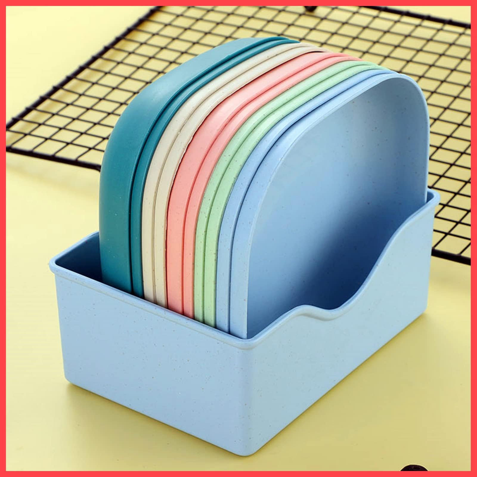 wolpin Square Plastic Dinner Plate (Set of 10) | Colorful Snacks Breakfast Serving Plates with Stand | Lightweight Reusable Kitchen Dining Plates for Home Picnic Kids Daily Use