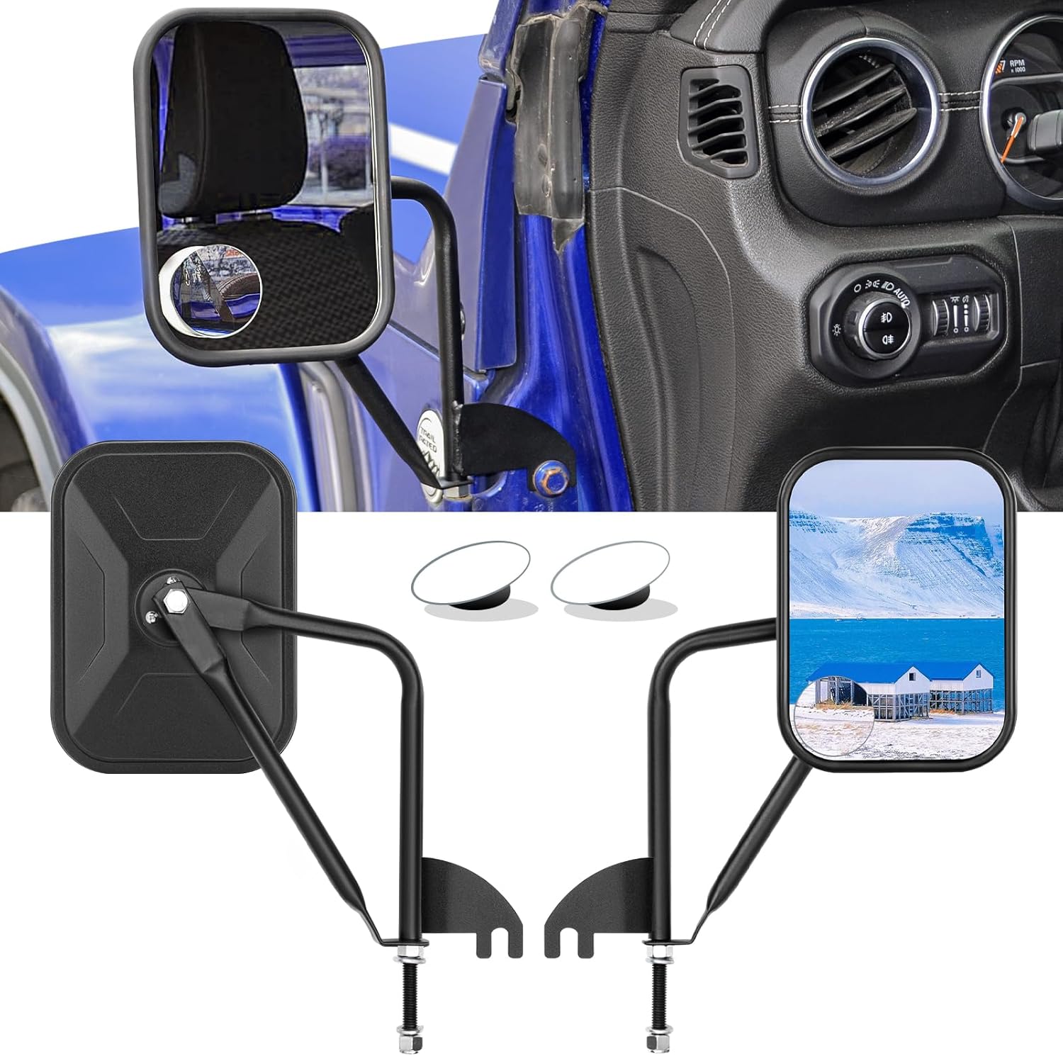 Mirrors Doors Off, Wider View Side Mirrors with Blind Ones Used for Jeep Wrangler JL 2018-2025 and JT, Anti Shake and Easy Install for Safe Driving