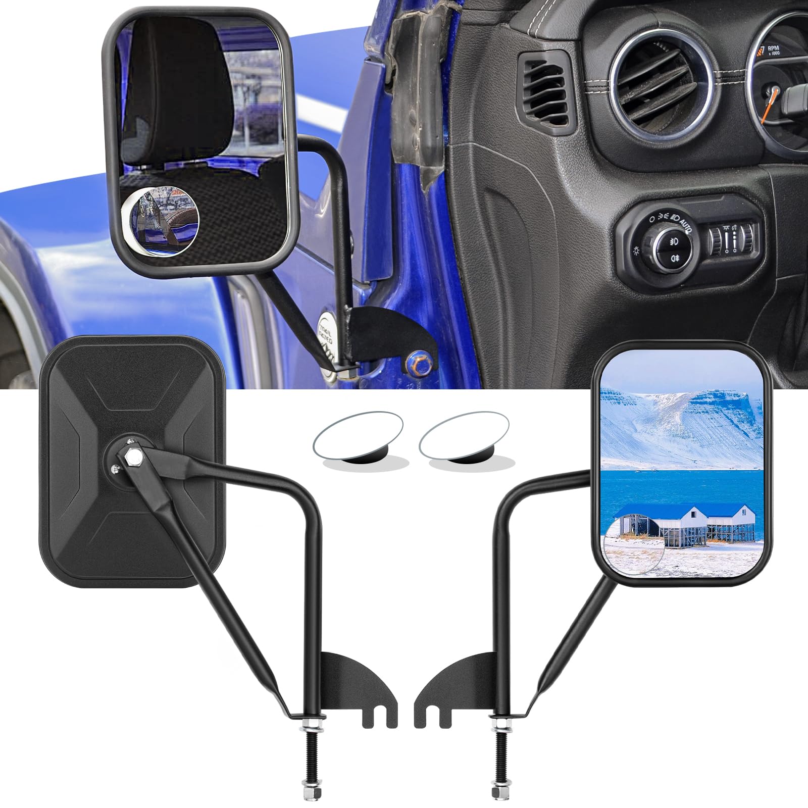 Mirrors Doors Off, Wider View Side Mirrors with Blind Ones Used for Jeep Wrangler JL 2018-2025 and JT, Anti Shake and Easy Install for Safe Driving