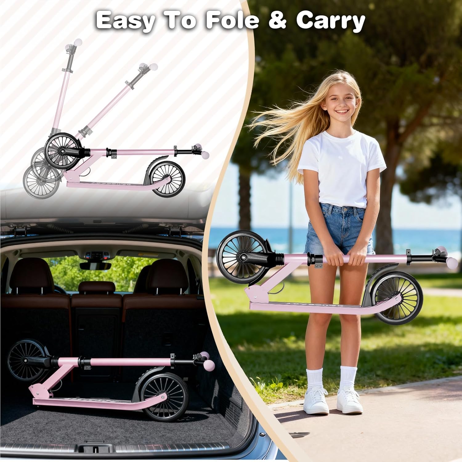 Scooter for Kids, Lightweight Foldable Kick Scooter, 4-Level Adjustable Handlebar, 8-Inch Large Wheels with Shock Absorption, for Ages 6 and Up - Image 7