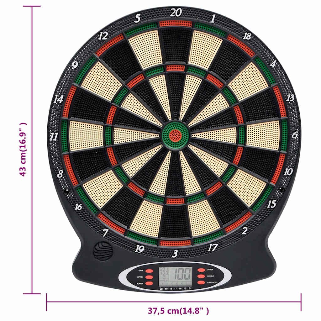 Cible de fléchettes électrique en polypropylène noir avec 18 jeux et écran LCD, 37,5 x 43 cm, 6 fléchettes, pointes de rechange, idéale pour la maison, les fêtes, le bureau et les loisirs