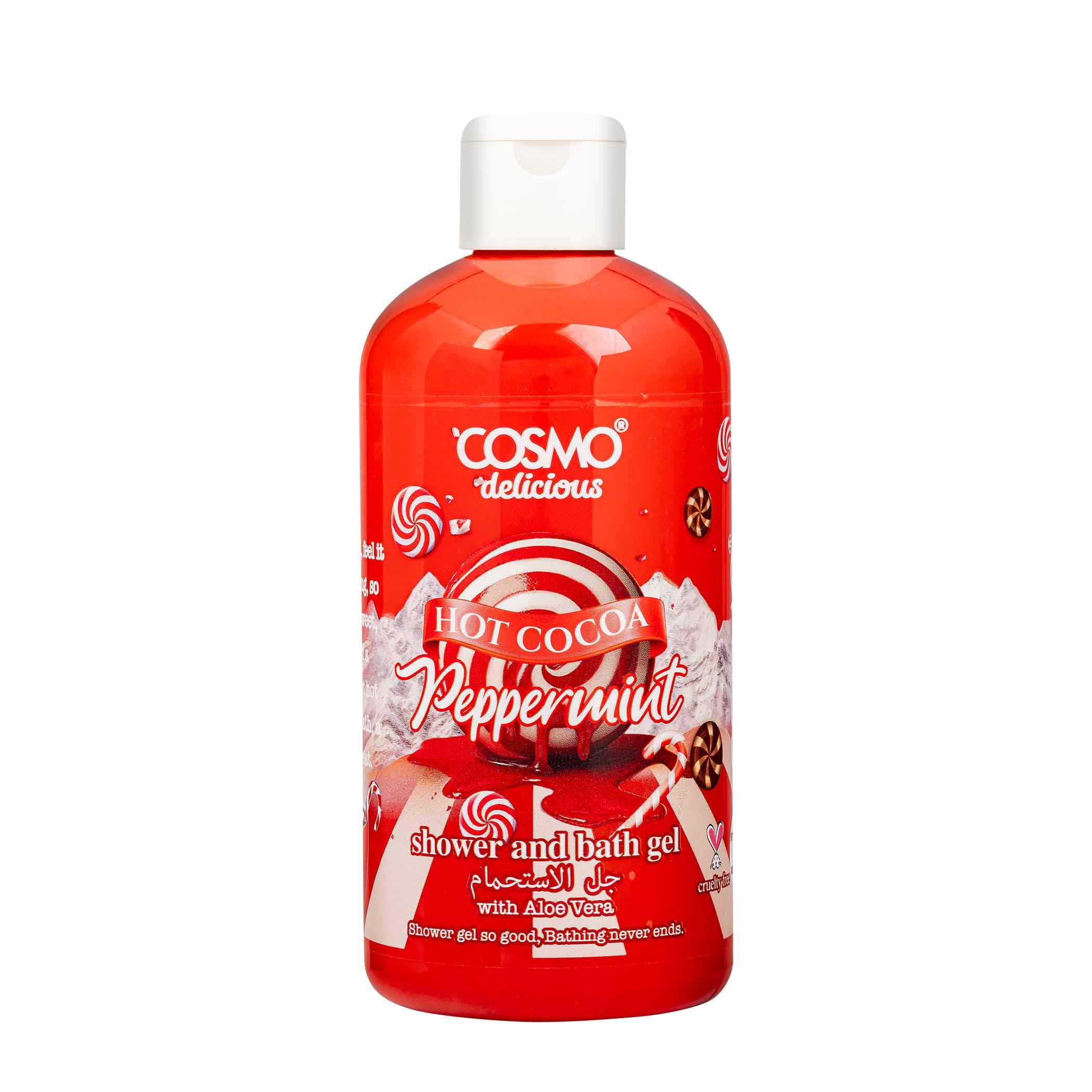 Cosmo Delicious Hot Cocoa Peppermint With Aloe Vera Shower Bath Gel 400ml Hydrating Refreshing Body Wash Chocolate Peppermint