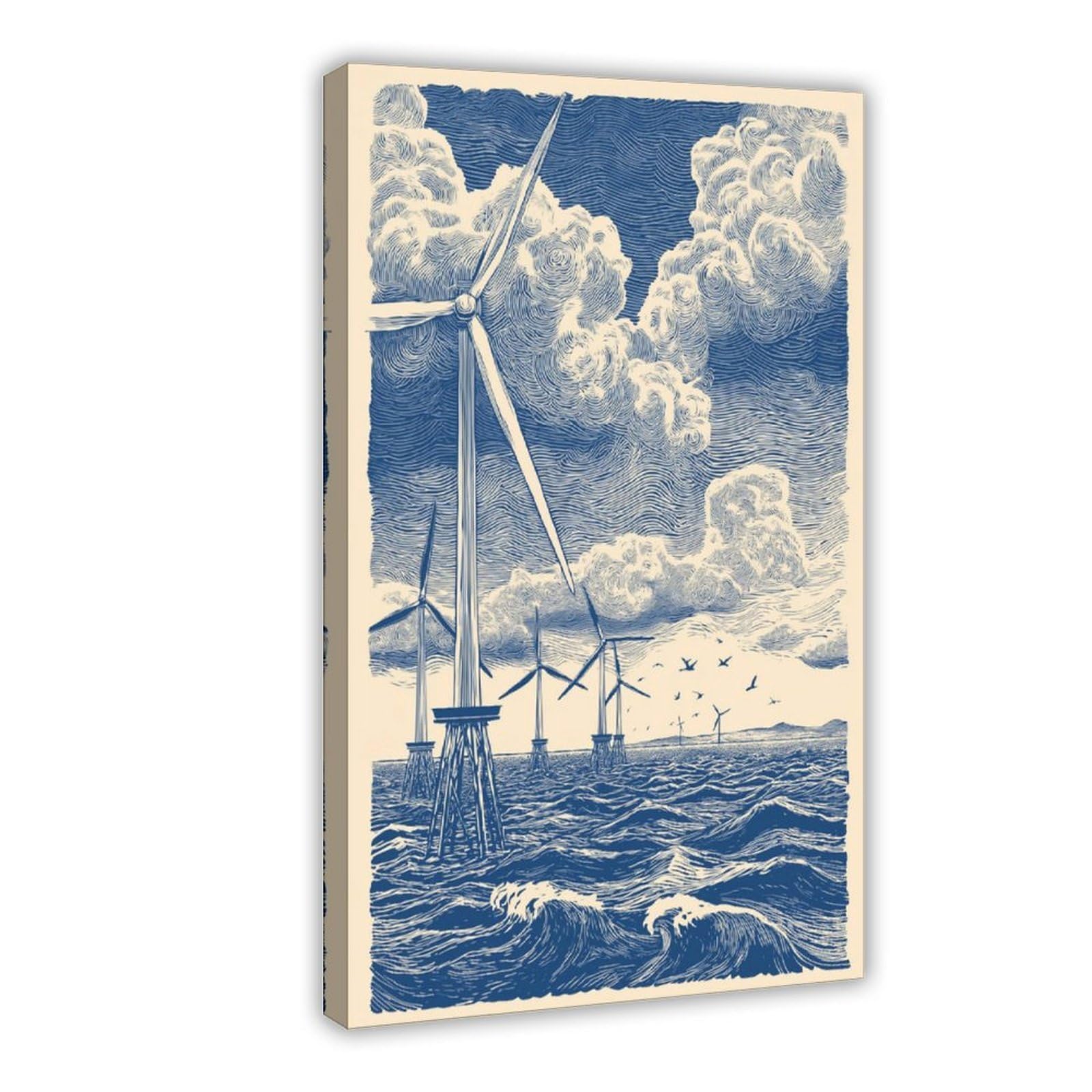 YWTJAX Wind Turbine Ocean Poster Canvas Poster for Living Room Decor Gift