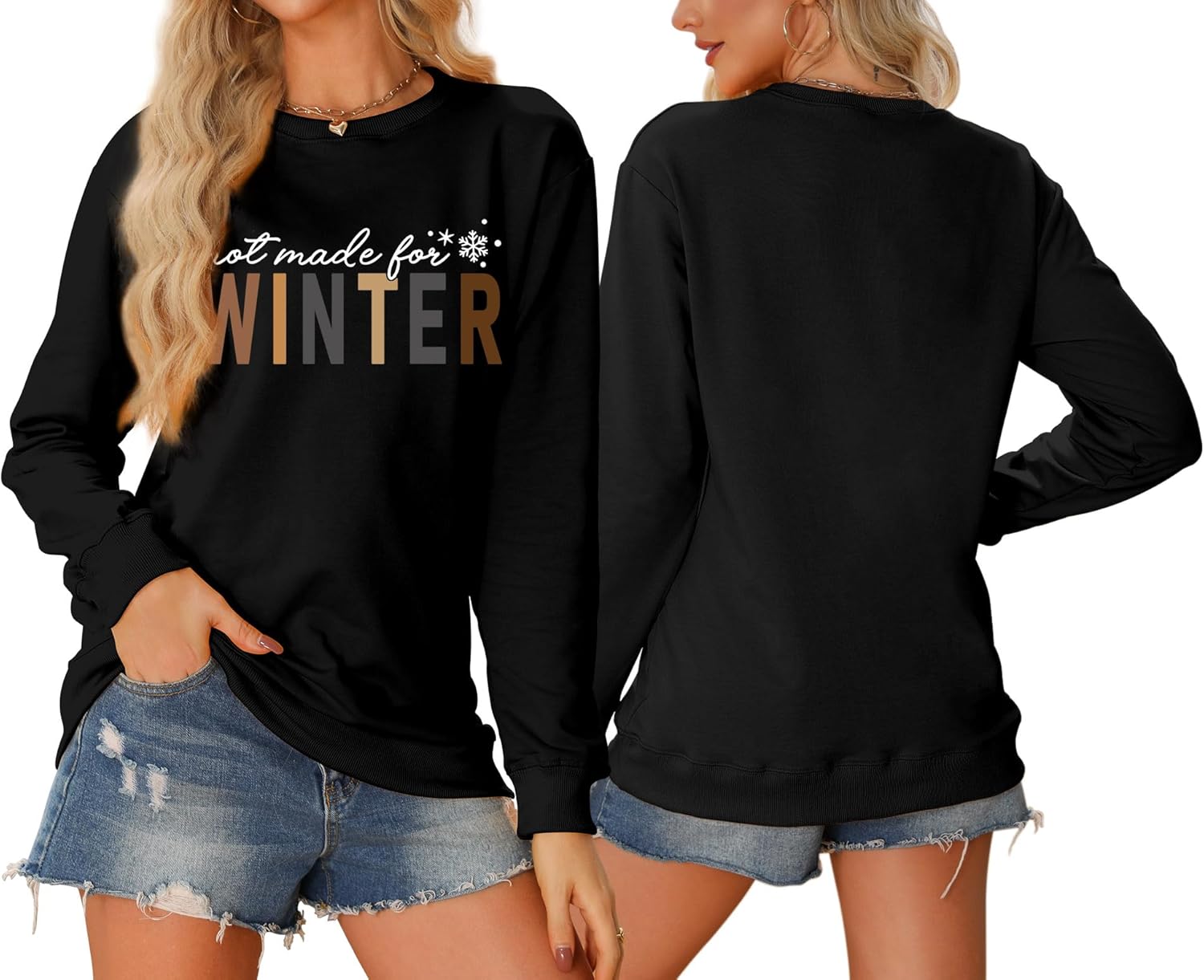 Women Not Made for Winter Sweatshirt Funny Winter Long Sleeve Shirt Letter Graphic Crew Neck Pullover Tops - Image 2