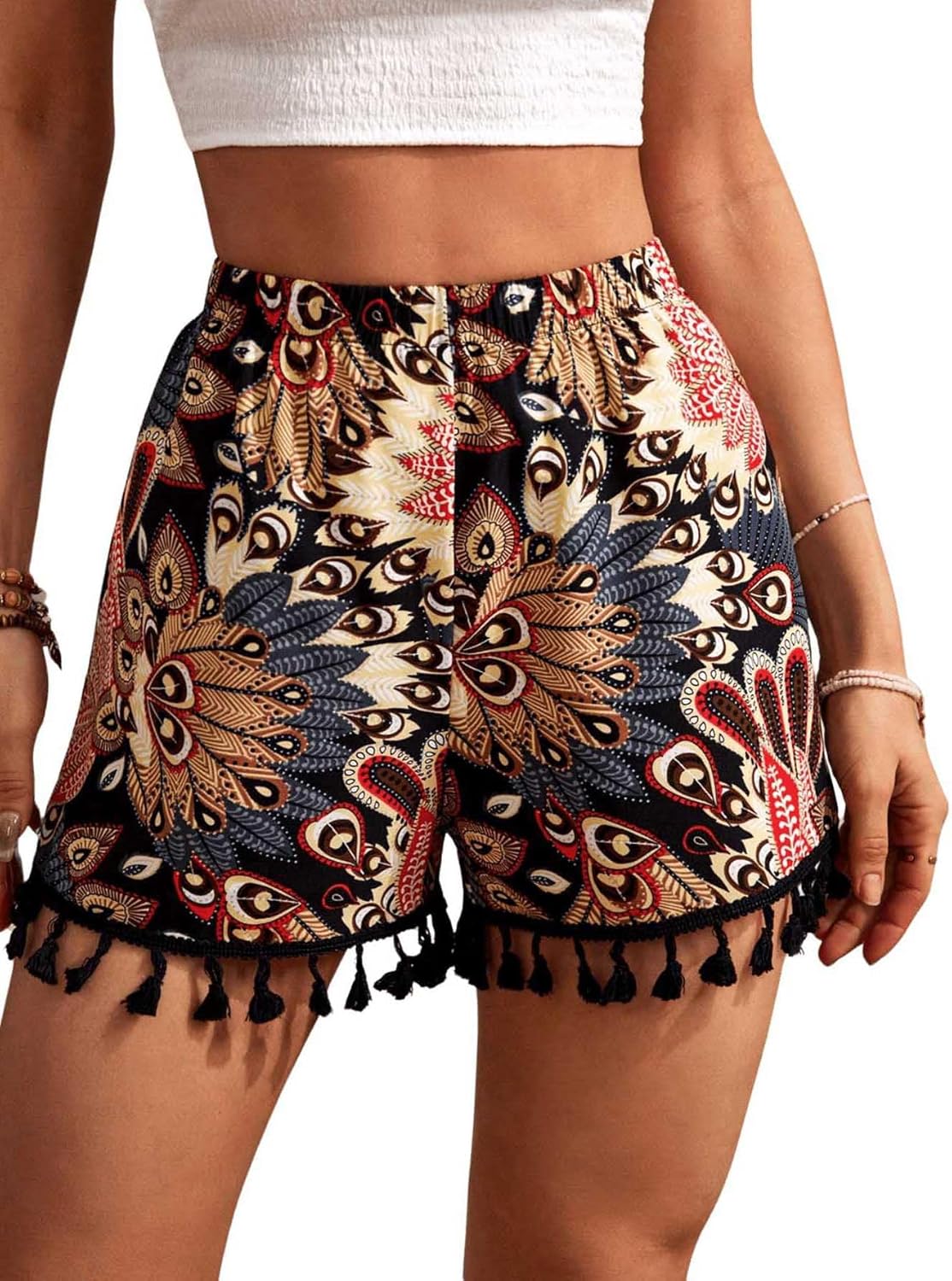 MakeMeChic Women's Beach Boho Shorts Summer Flowy Tropical Shorts Vacation Outfits