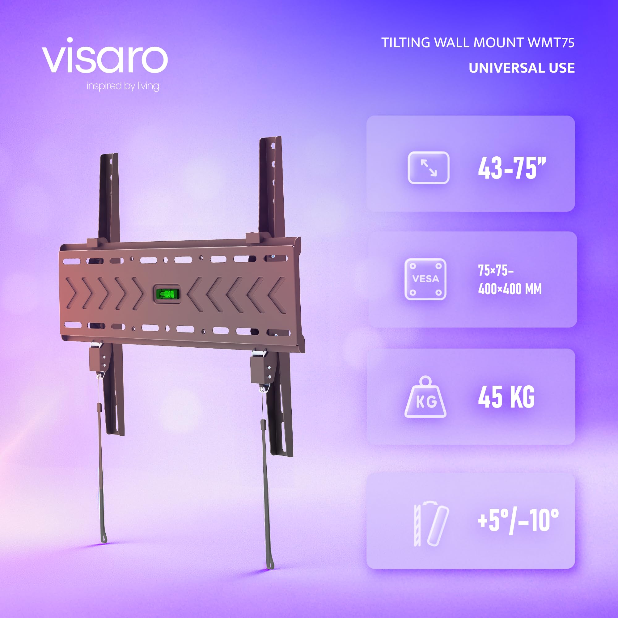 Visaro WMT75 Support TV Inclinable 43-75 Pouces, VESA 400x400