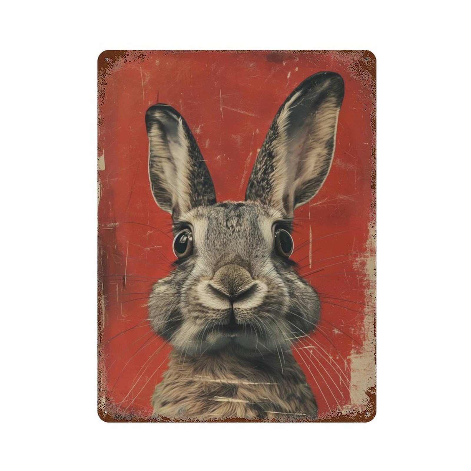 Rust Effect Rabbit Portrait Vintage Distressed Metal Wall Sign 15.7"x11.8", Farmhouse Wall Decor for Office, Studio And Wall Decor