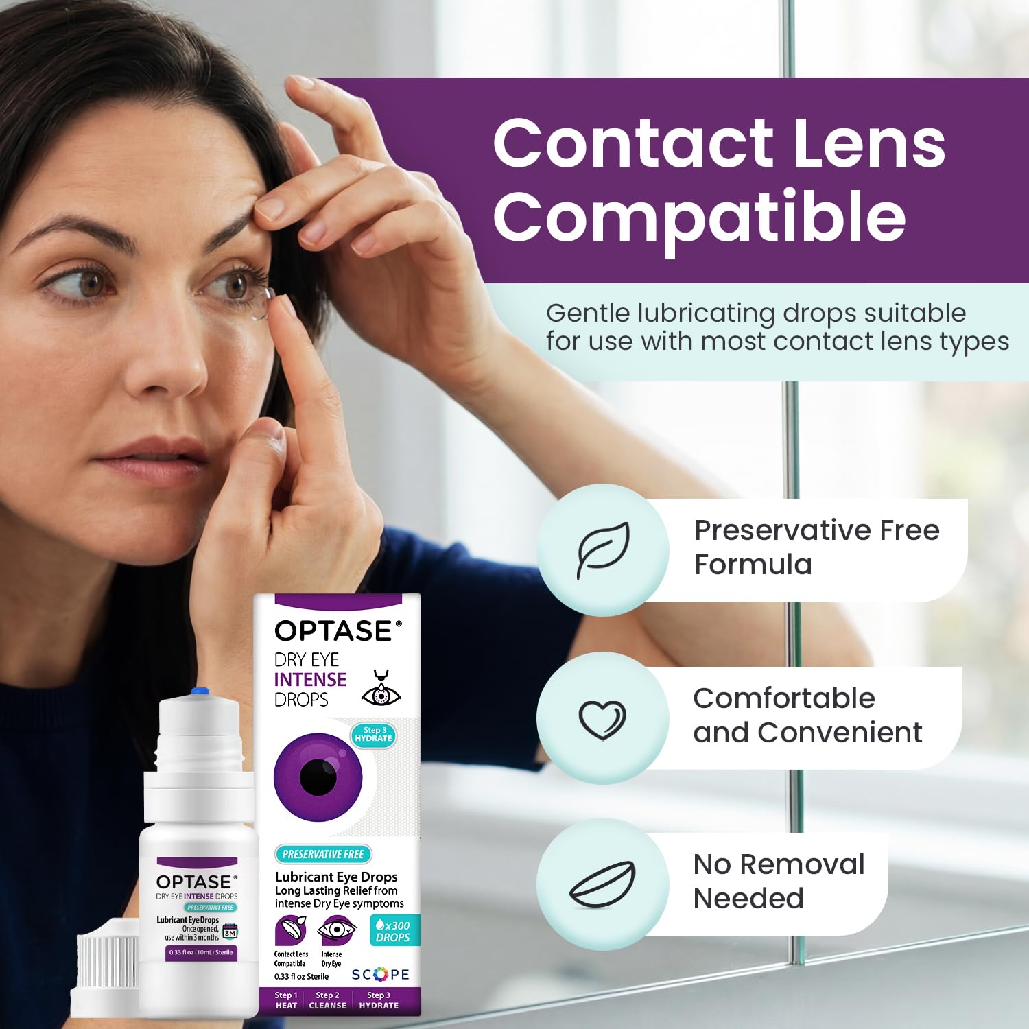 OPTASE Dry Eye Intense Drops - Preservative Free Eye Drops - Multidose Bottle - Step 3 Hydrate - .33 fl oz, 300 Doses — Amazon image 5