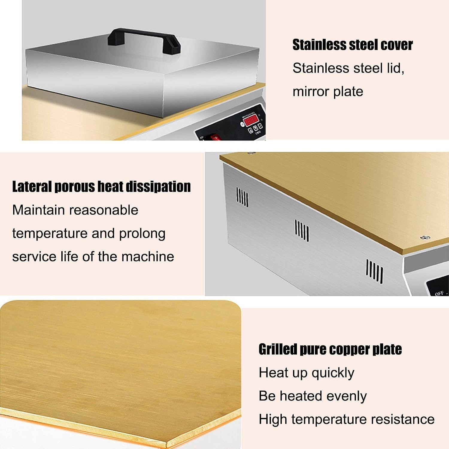 Piastra per soufflé e Pancake con Piastre in Rame, Piastra elettrica Professionale per dorayaki, Waffle e takoyaki, in Acciaio Inossidabile