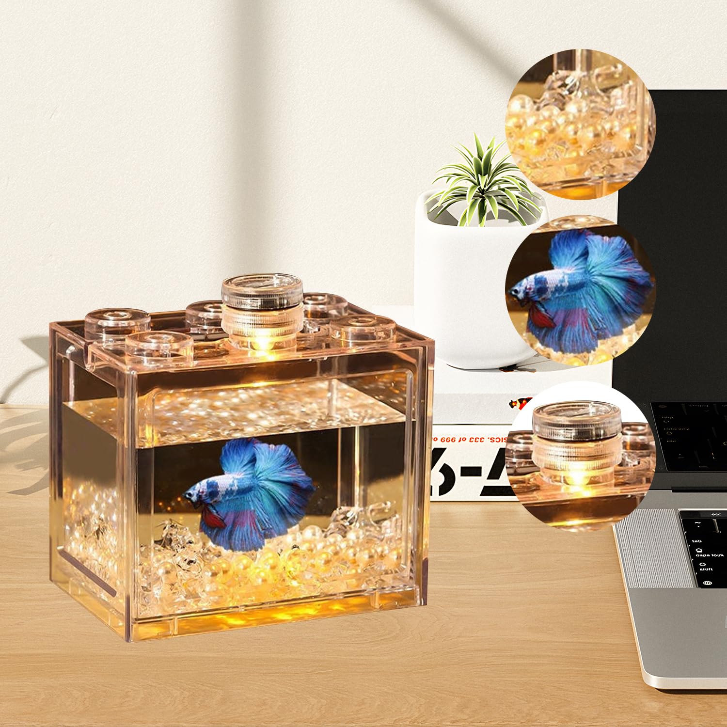 Małe Betta, Plastikowe Mini Pudełko Na Ryby Przezroczyste Wycięcie, Akrylowe Przeciwwybuchowe Przenośne Miniaturowe Akwarium (B)