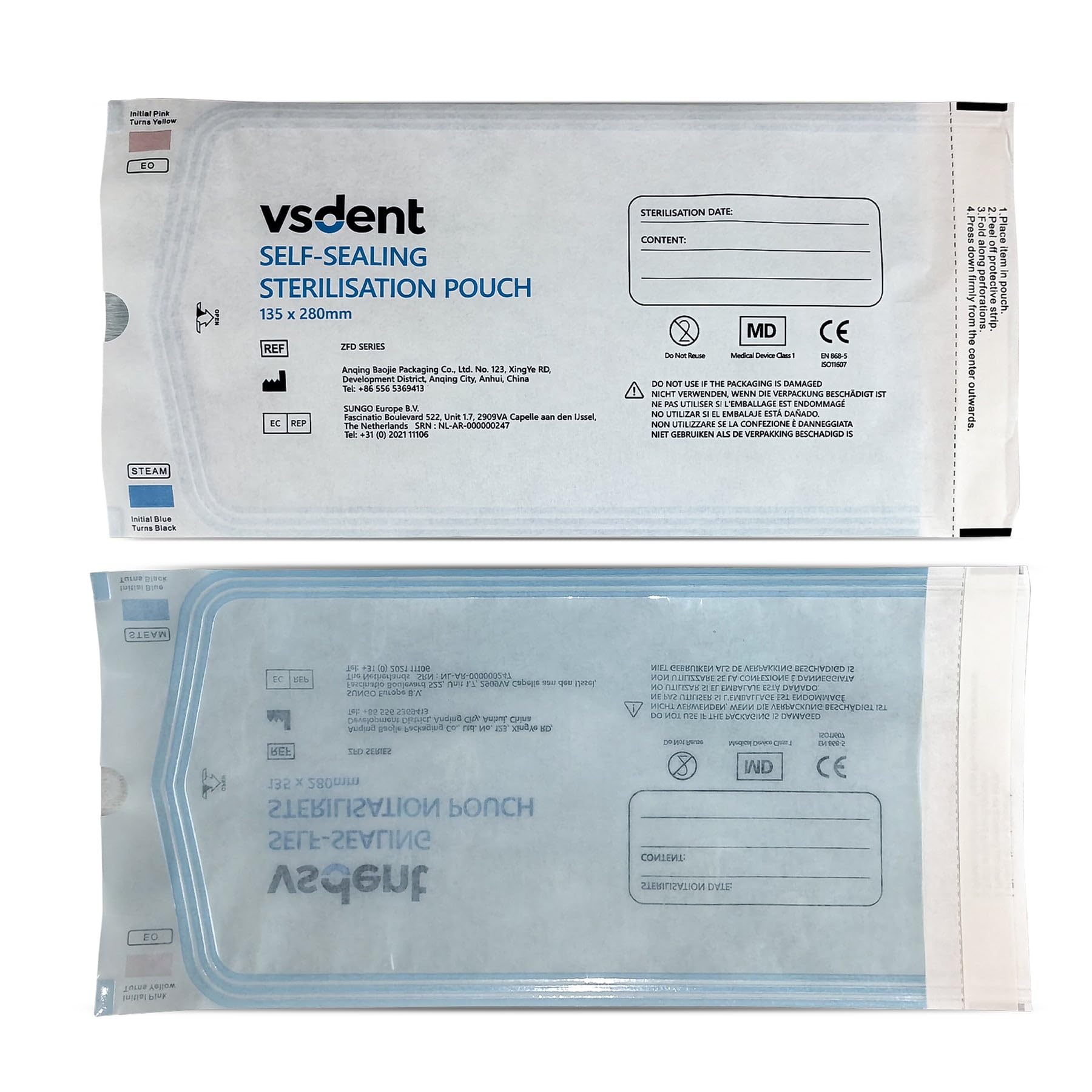 Sacchetti per autosterilizzazione, 135 x 280 mm, confezione da 200