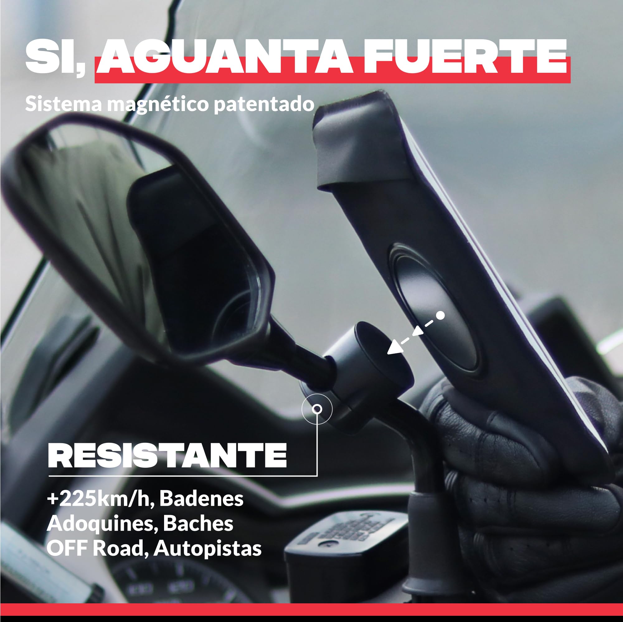 SHAPEHEART Innovación Francesa, Soporte Magnético PRO para Teléfono Scooter y Moto, Bolsa Impermeable Desmontable, Antivibración, Compatible con Cualquier Espejo Retrovisor