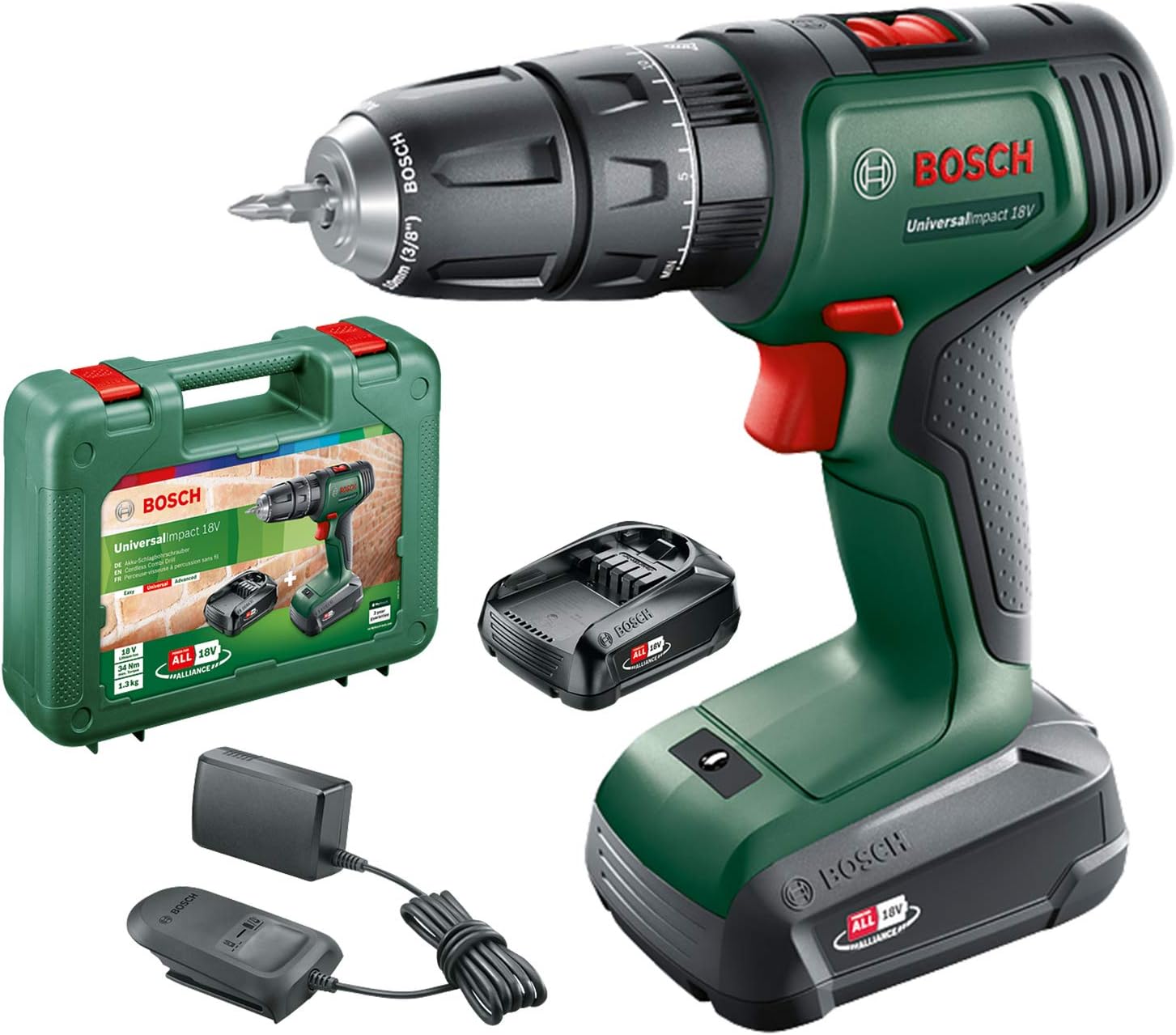 Home and Garden Cordless Combi Drill UniversalImpact 18 (2 batteries, 18 Volt System, in carrying case)