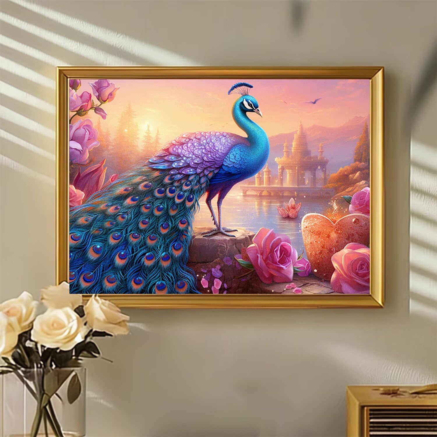 Malowanie diamentami paw, DIY kwiat diamentowy obraz dla dorosłych kompletny zestaw, DIY diamentowe malowanie dzieci dla początkujących, zestawy do malowania diamentami z koralikami do dekoracji domu