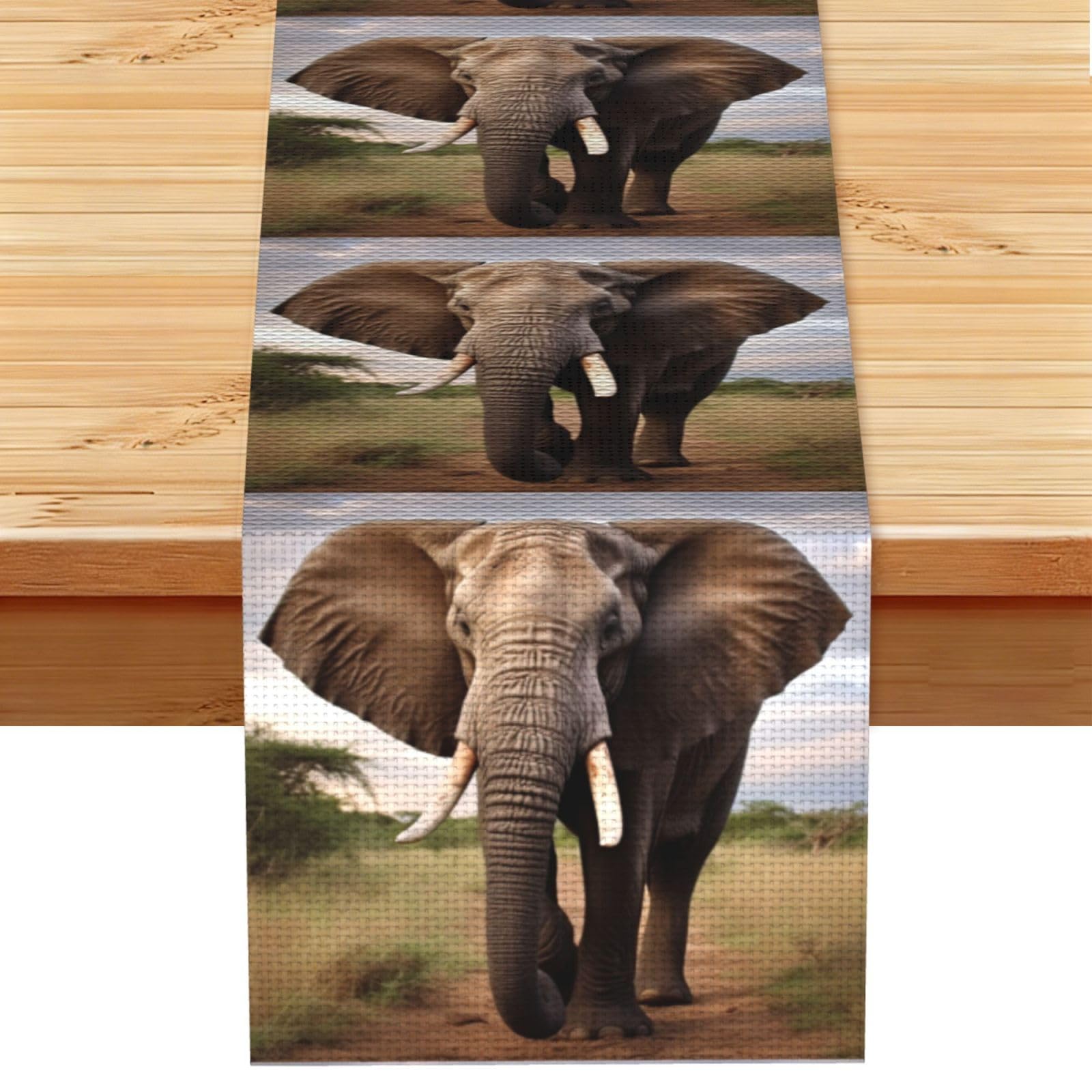 Elephant Animal Table Runner 13x72 Inch Cotton Linen Table Linen Washable Farmhouse Tablecloth Modern Abstract Art Kitchen Dinning Table Decoration for Home Party Decor